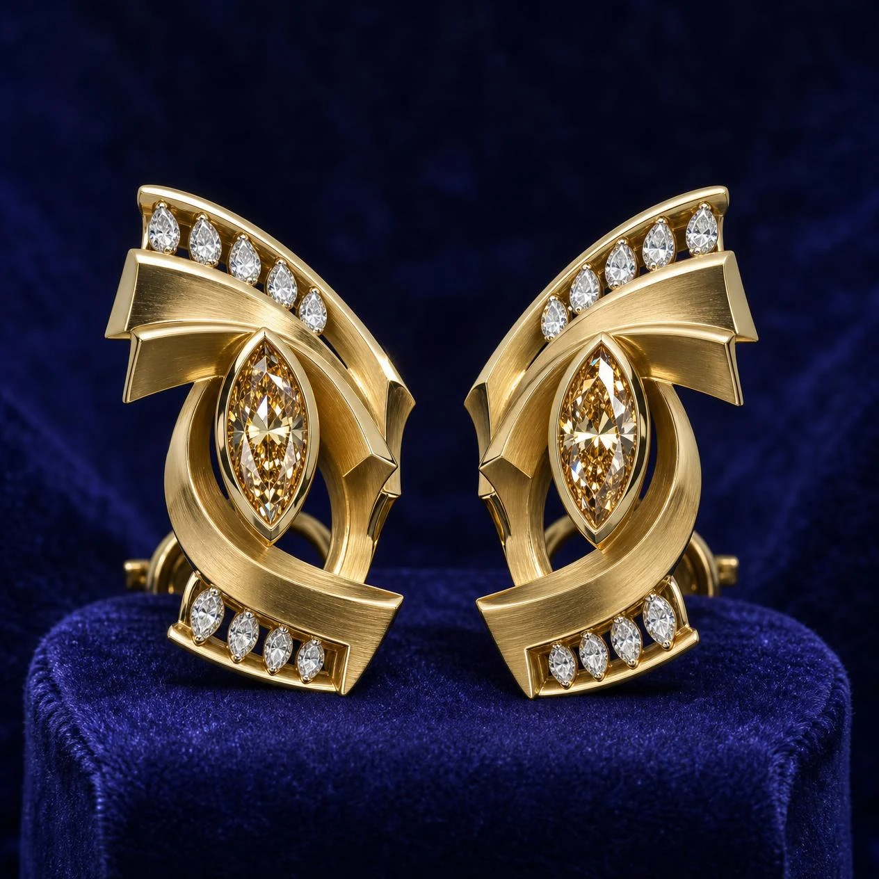 Nuvola Soave, 6 ct tw marquise lab grown diamond earrings in 18K yellow gold (front view)