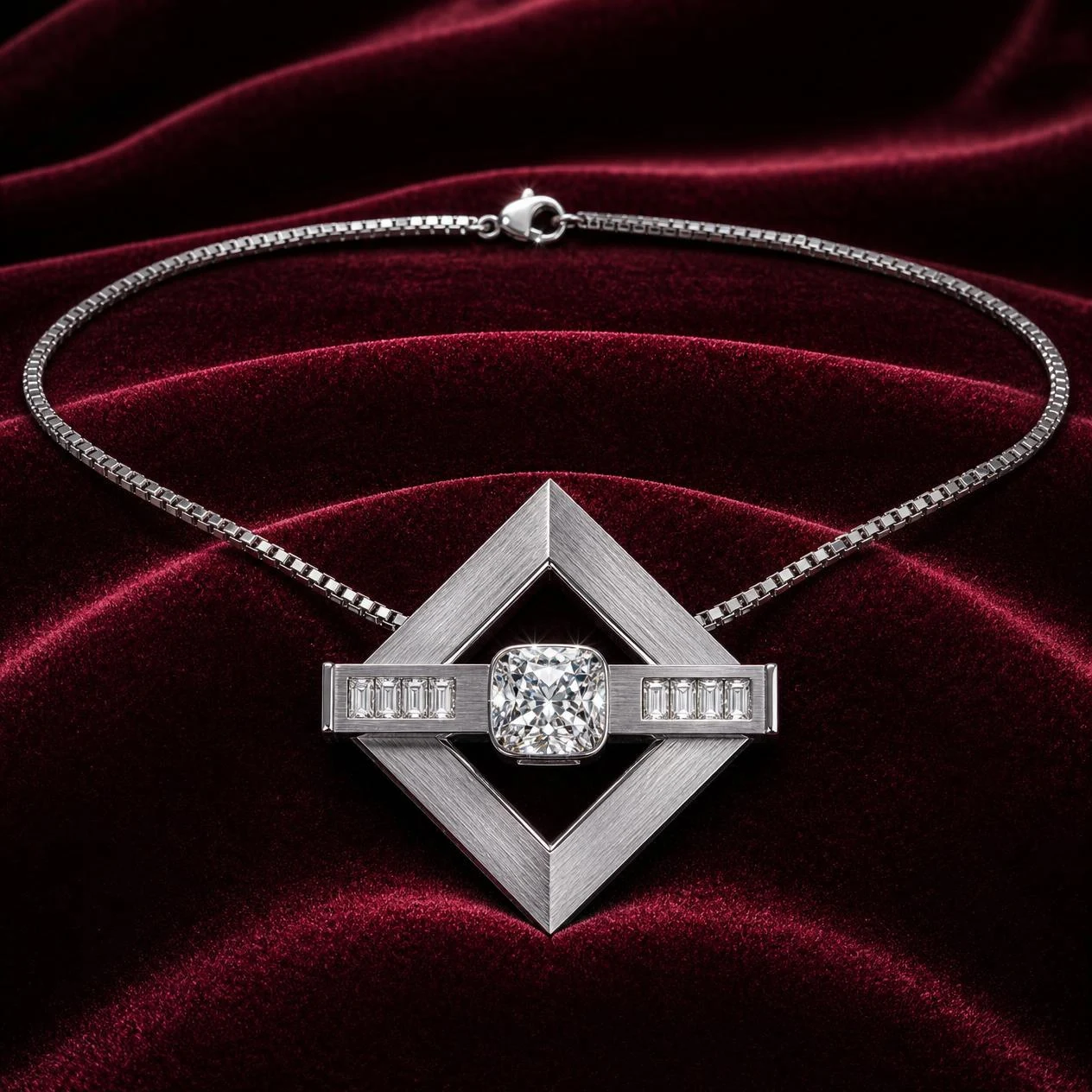 Polo del Nord, 2.82 ct tw cushion lab grown diamond men’s necklace in 18K white gold (front view)