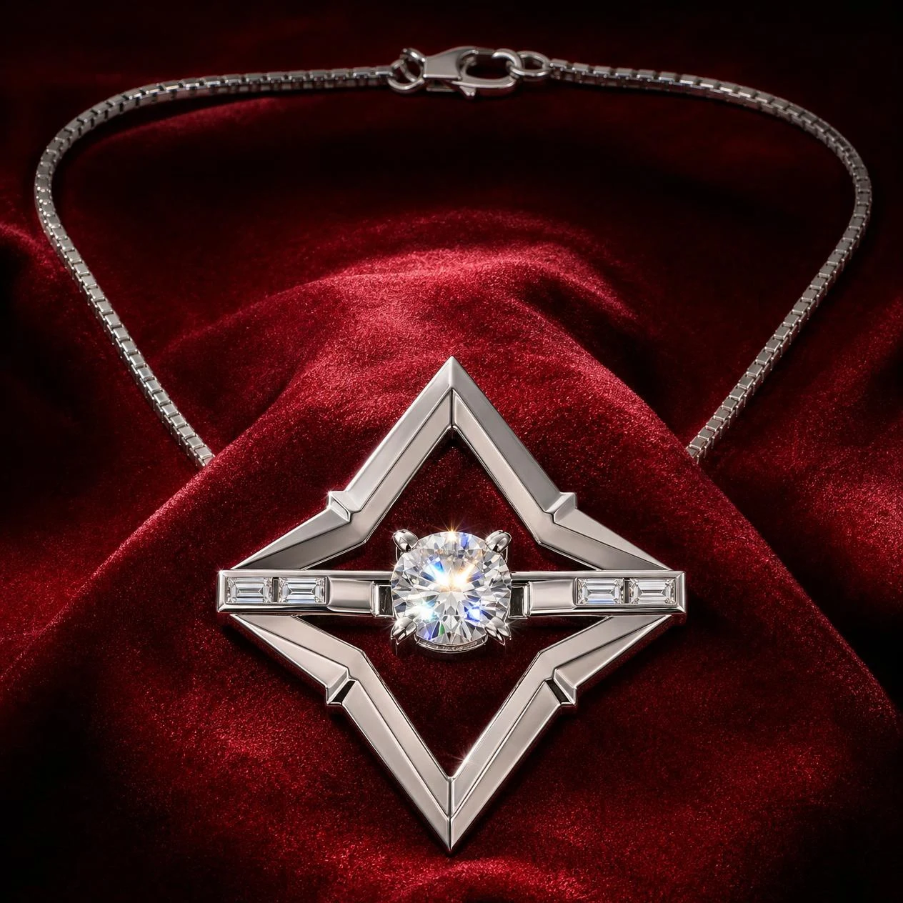 Meridiano Reale, 3.05 ct tw round lab grown diamond men’s necklace in 18K white gold (front view)