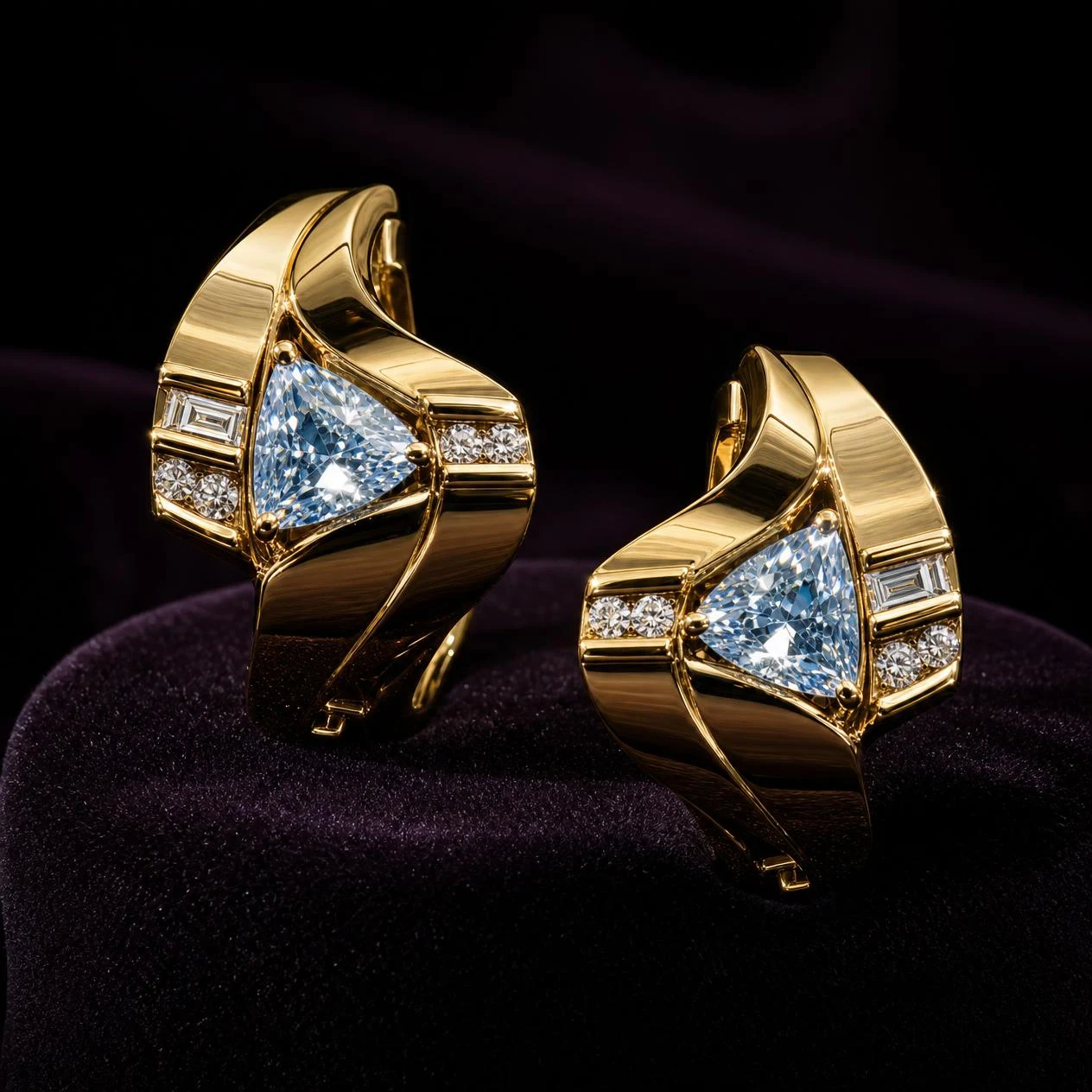Ombra Delicata, 4.64 ct tw trillion lab grown diamond earrings in 18K yellow gold (front view)