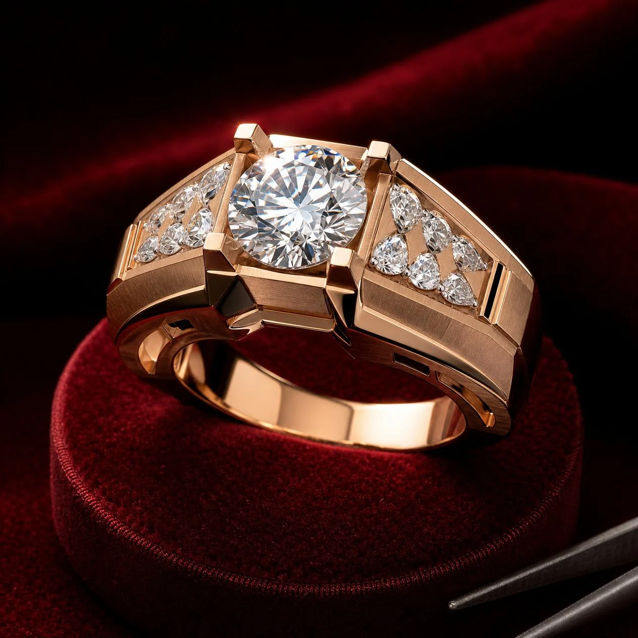 Granito Tenace, 3.05 ct tw round lab grown diamond men’s ring in rose gold (front view)