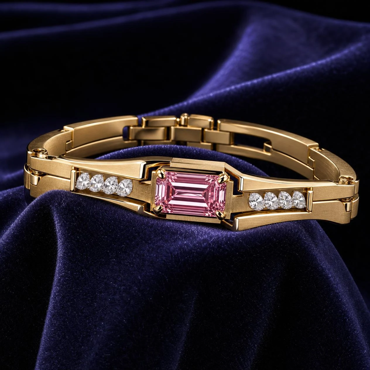 Principe d'Ebano, 3.13 ct tw emerald lab grown diamond men’s bracelet in 18K yellow gold (front view)