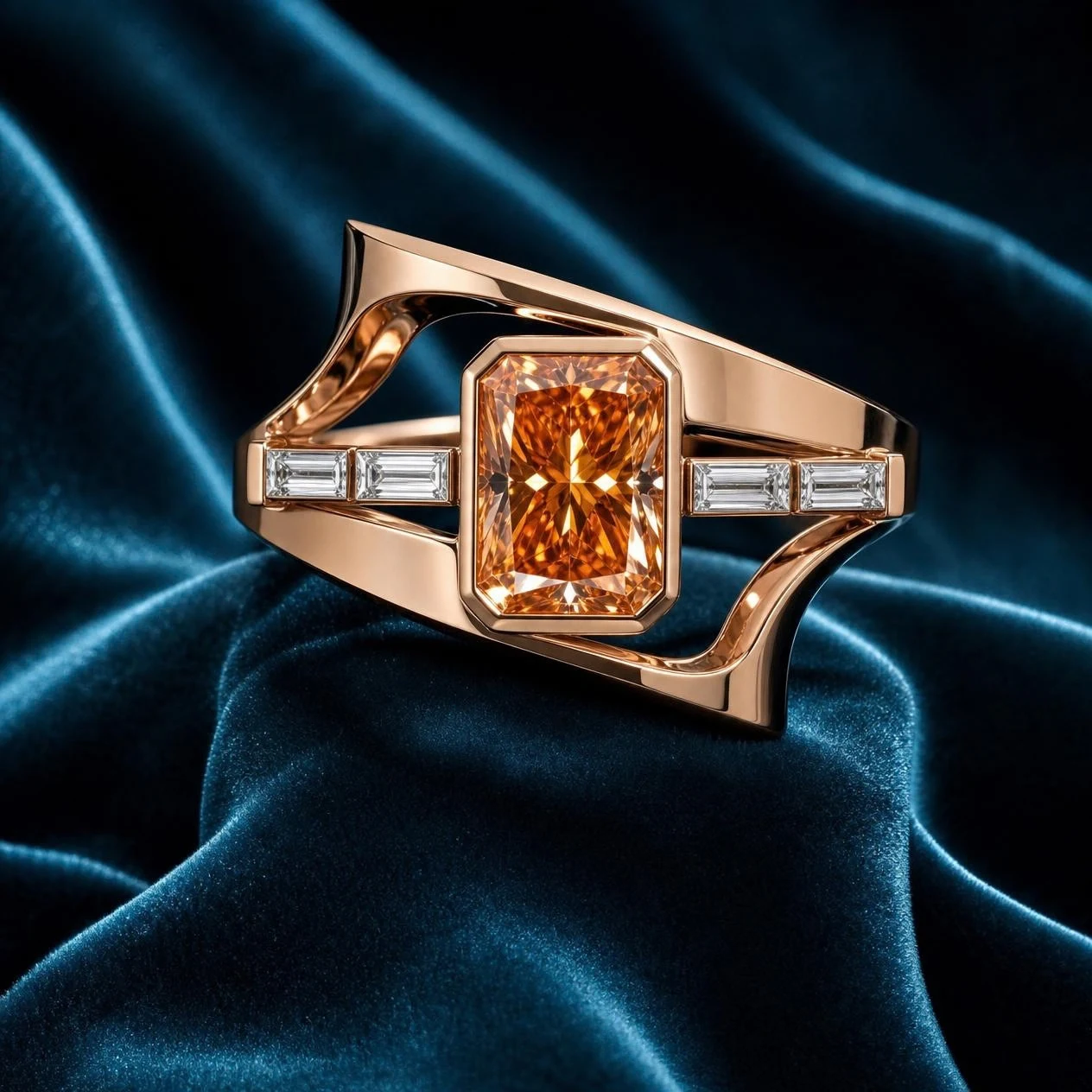 Miel Gentile, 2.39 ct tw radiant lab grown diamond ring in rose gold (front view)