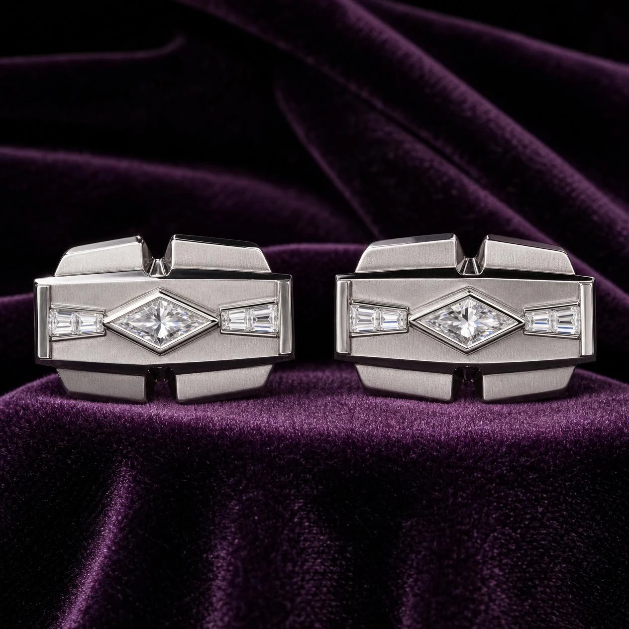 Ponente Supremo, 5.4 ct tw kite lab grown diamond men’s earrings in 18K white gold (front view)