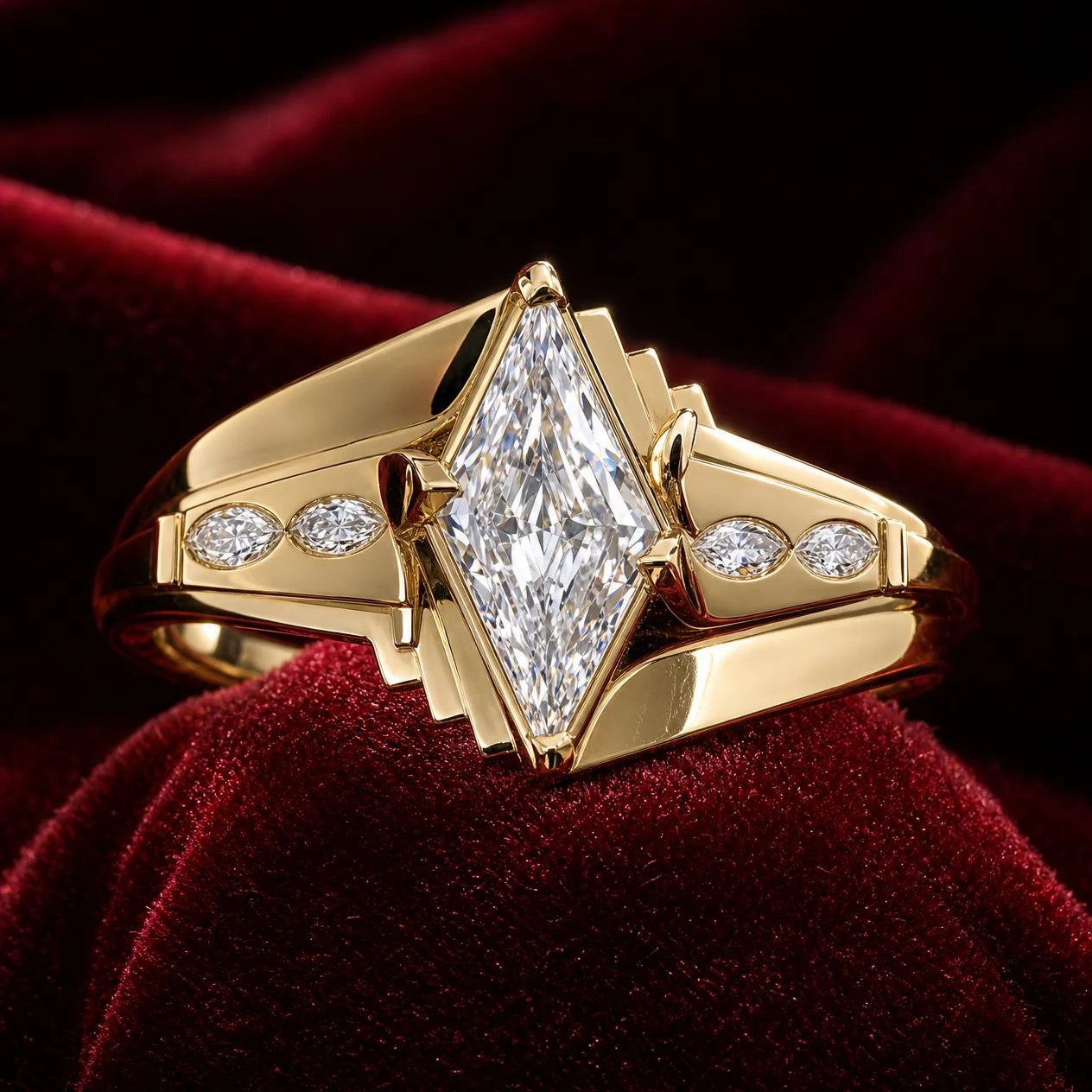 Sole Incantata, 3.05 ct tw kite lab grown diamond ring in 18K yellow gold (front view)
