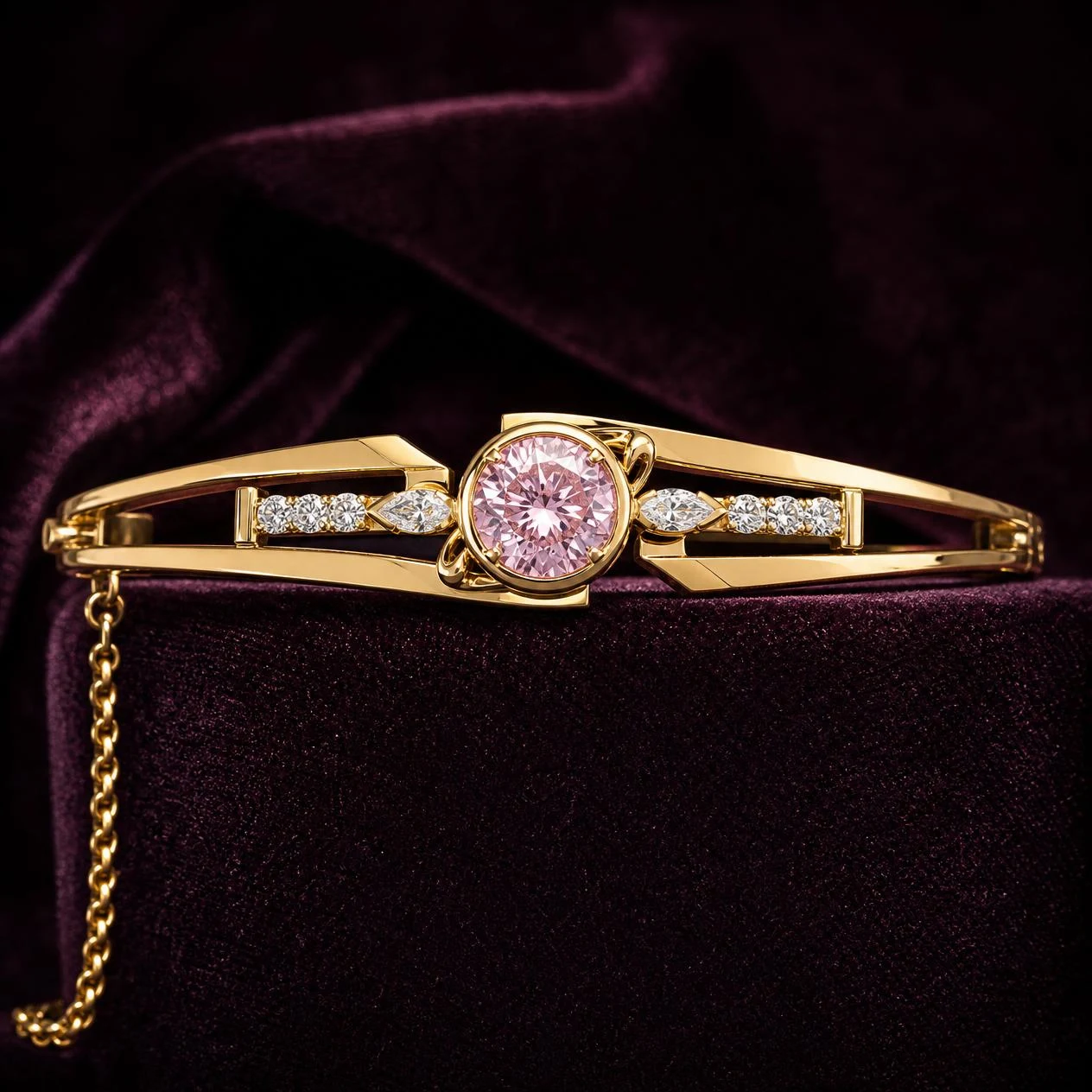 Ondine del Mare, 2.08 ct tw round lab grown diamond bracelet in 18K yellow gold (front view)