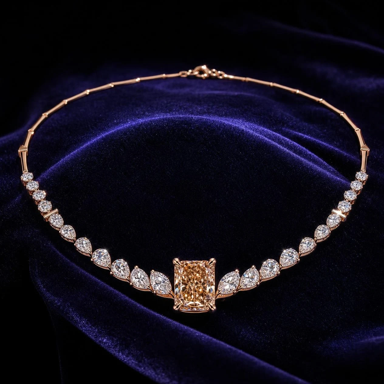 Gemma Viva, 3.11 ct tw radiant lab grown diamond necklace in rose gold (front view)