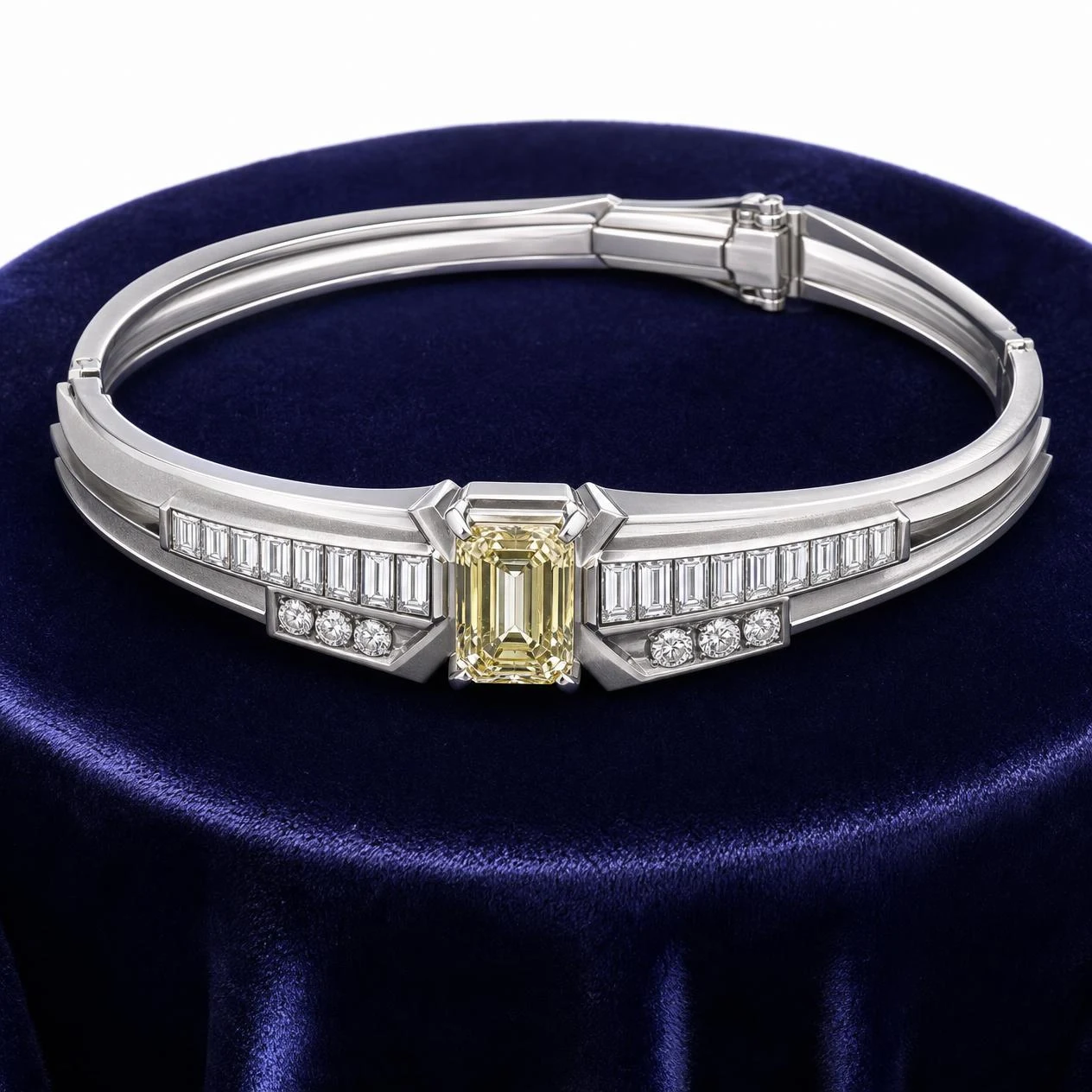 Nebbia Danzante, 3.69 ct tw emerald lab grown diamond bracelet in 18K white gold (front view)
