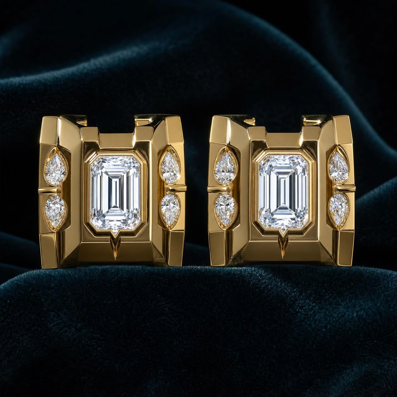 Esploratore di Granito, 4.4 ct tw emerald lab grown diamond men’s earrings in 18K yellow gold (front view)