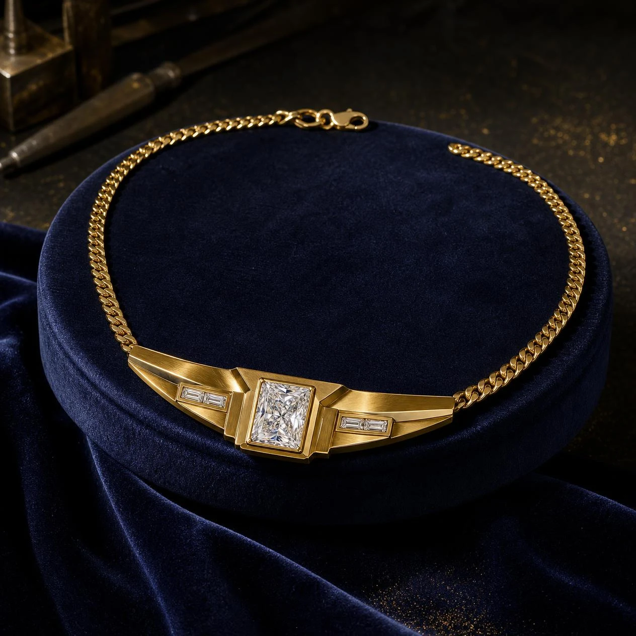 Camelia di Seta, 2.08 ct tw radiant lab grown diamond necklace in 18K yellow gold (front view)