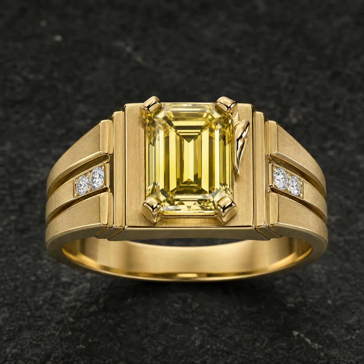 Imperatore Maestoso, 1.62 ct tw emerald lab grown diamond men’s ring in 18K yellow gold (front view)