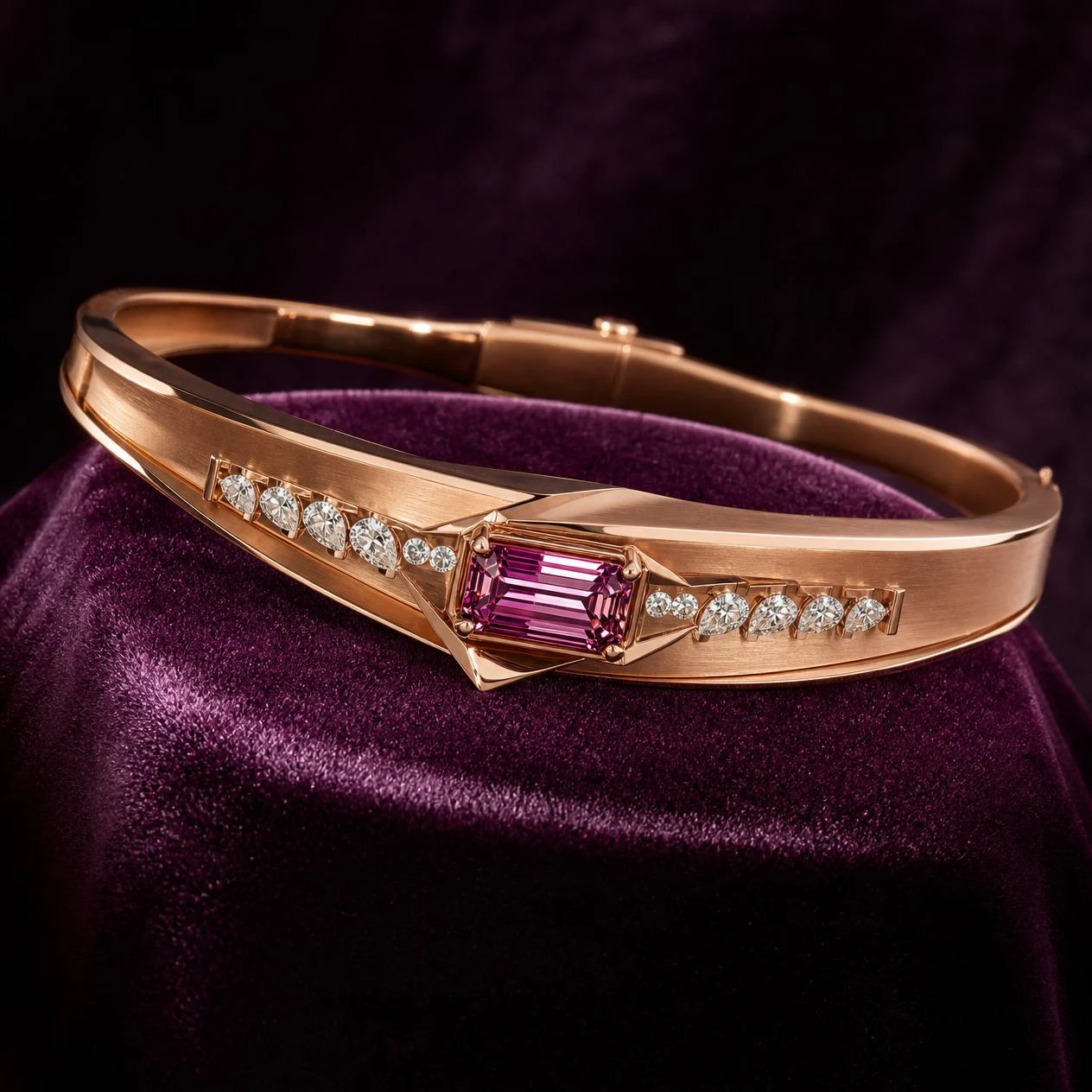Viola Royale, 2.9 ct tw emerald lab grown diamond bracelet in rose gold (front view)