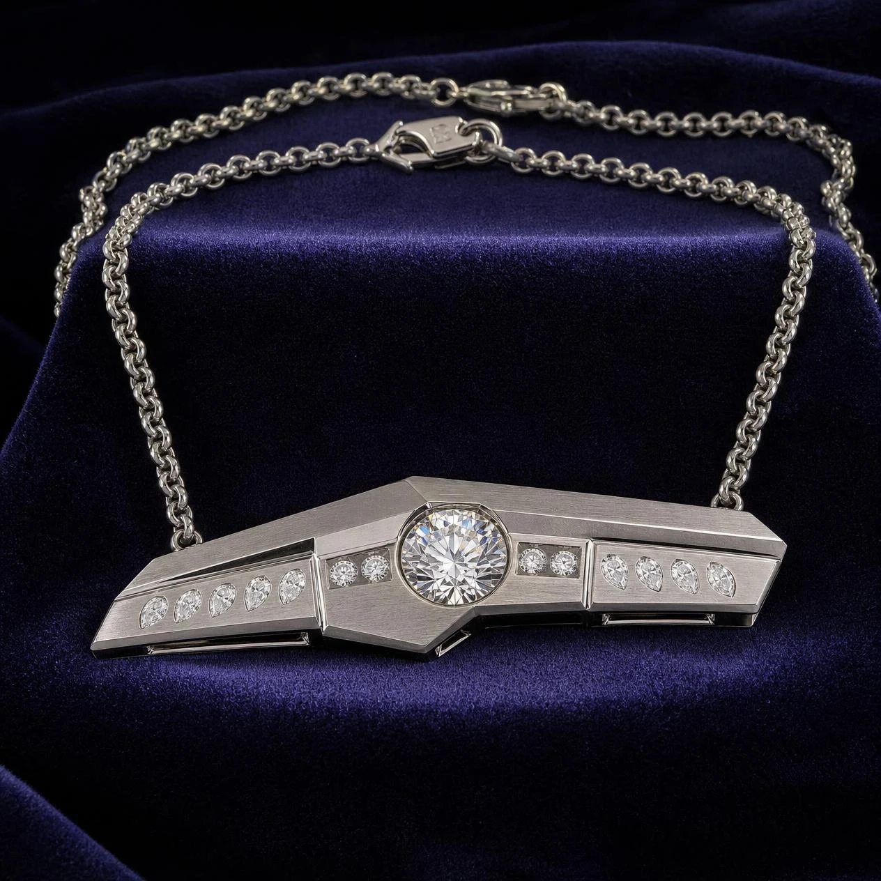 Conte Eterno, 3.17 ct tw round lab grown diamond men’s necklace in 18K white gold (front view)