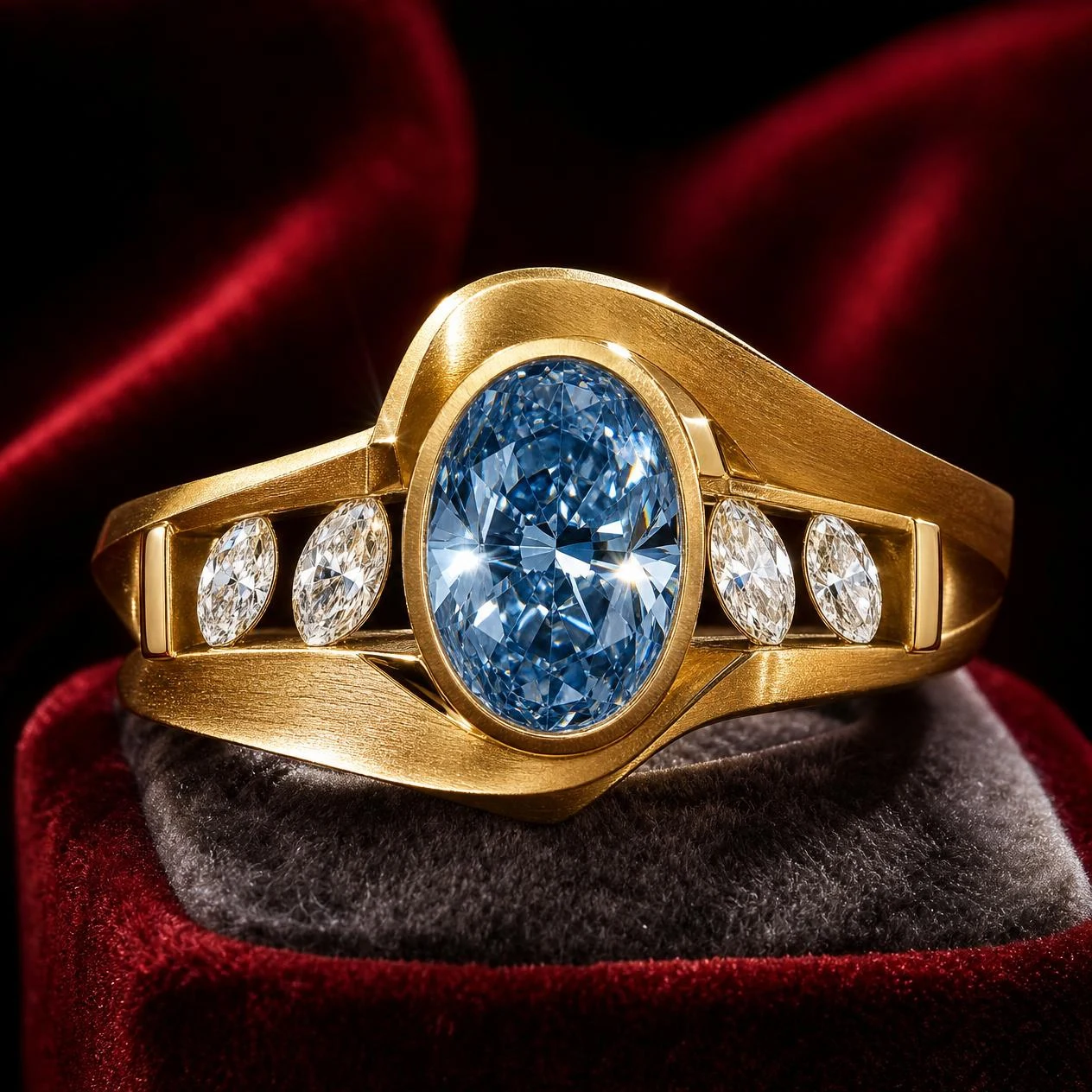 Galassia di Rugiada, 2.28 ct tw oval lab grown diamond ring in 18K yellow gold (front view)