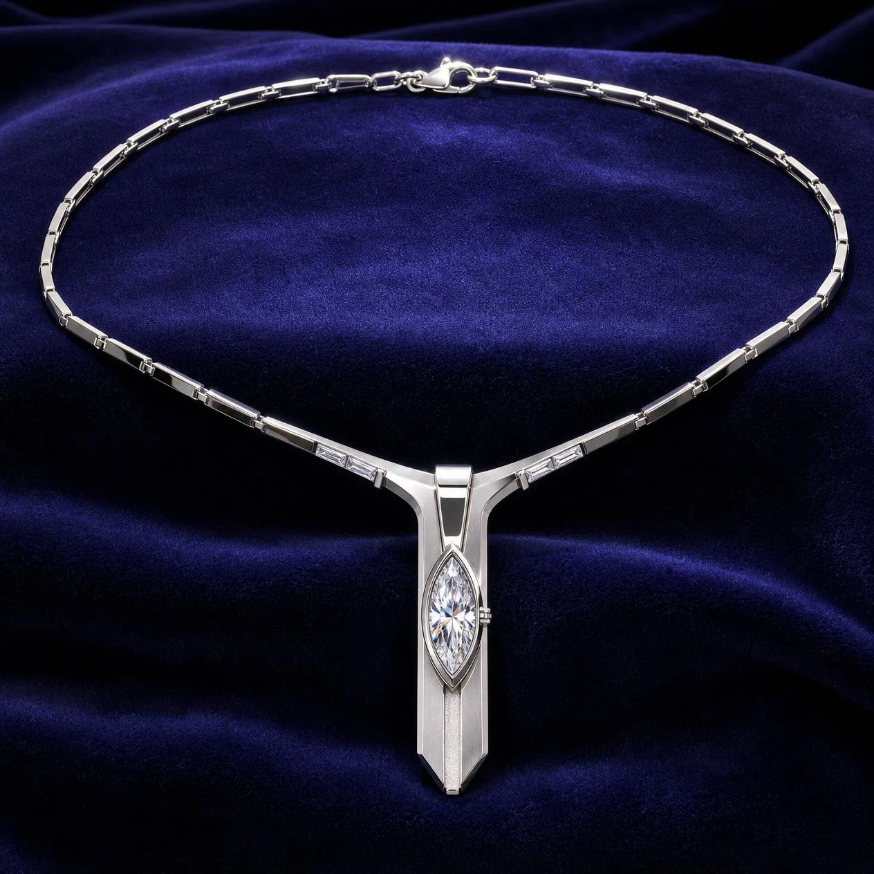 Glaciale del Nord, 1.38 ct tw marquise lab grown diamond men’s necklace in 18K white gold (front view)