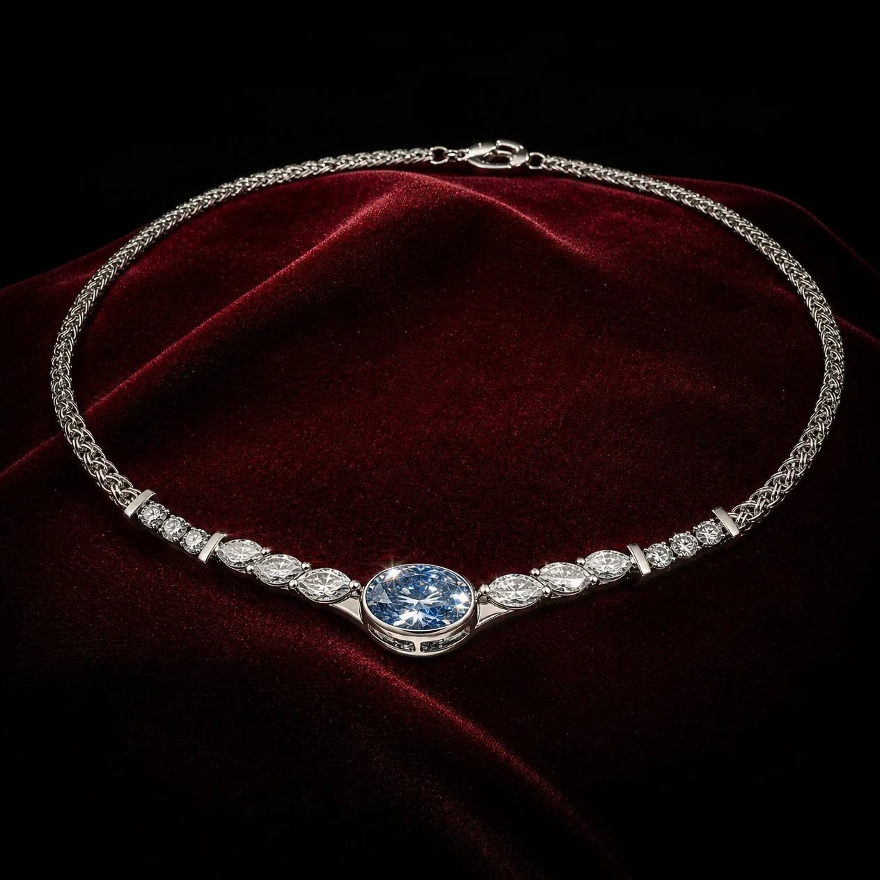 Ondine Ardente, 2.22 ct tw oval lab grown diamond necklace in 18K white gold (front view)