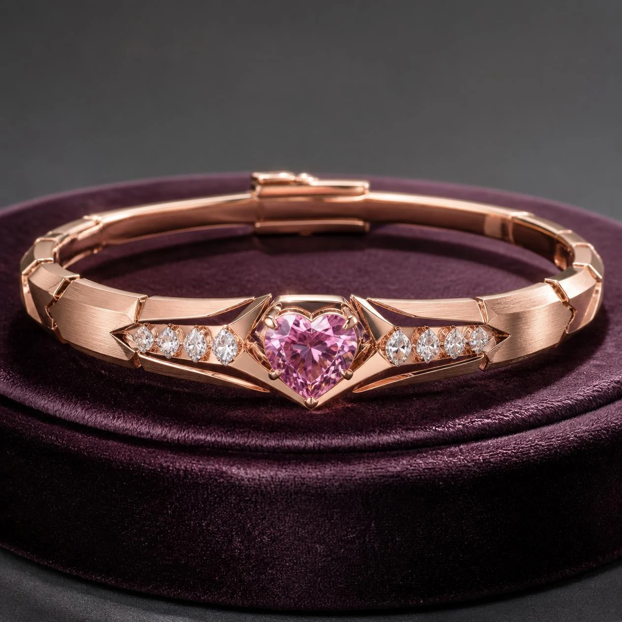 Galassia d'Ivoire, 2.82 ct tw heart lab grown diamond bracelet in rose gold (front view)