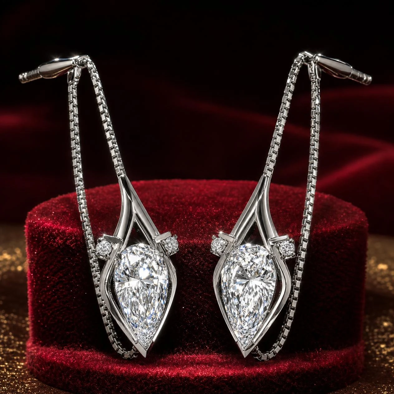 Nuvola Vivace, 4.08 ct tw pear lab grown diamond earrings in 18K white gold (front view)