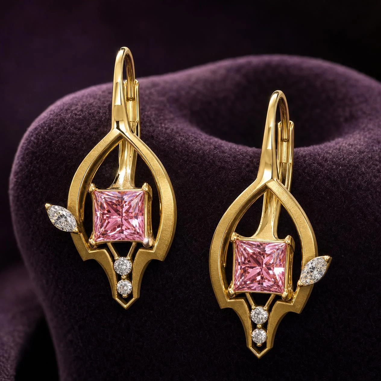 Orchidea Lucente, 4.76 ct tw princess lab grown diamond earrings in 18K yellow gold (front view)