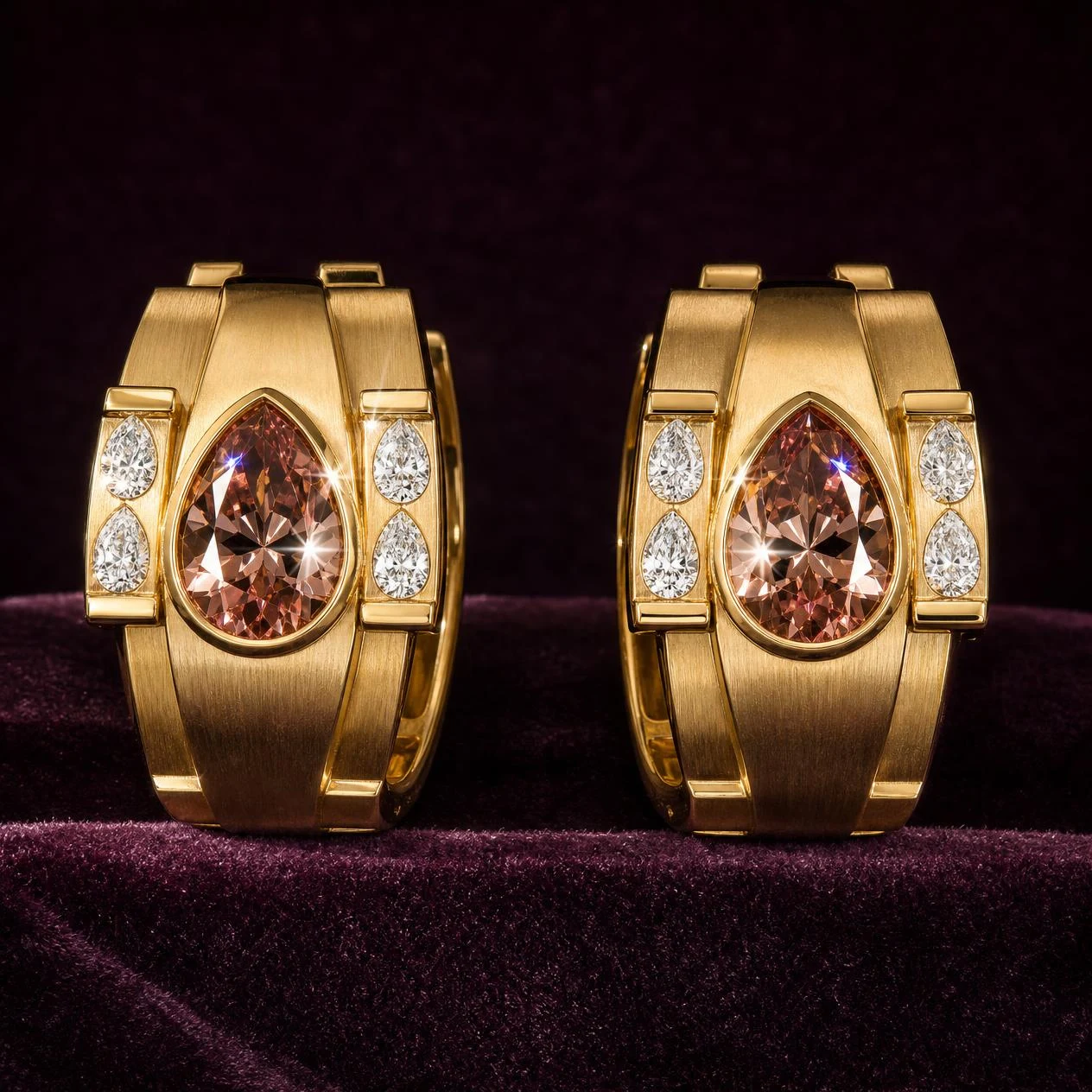 Guardiano Fermo, 4.68 ct tw pear lab grown diamond men’s earrings in 18K yellow gold (front view)