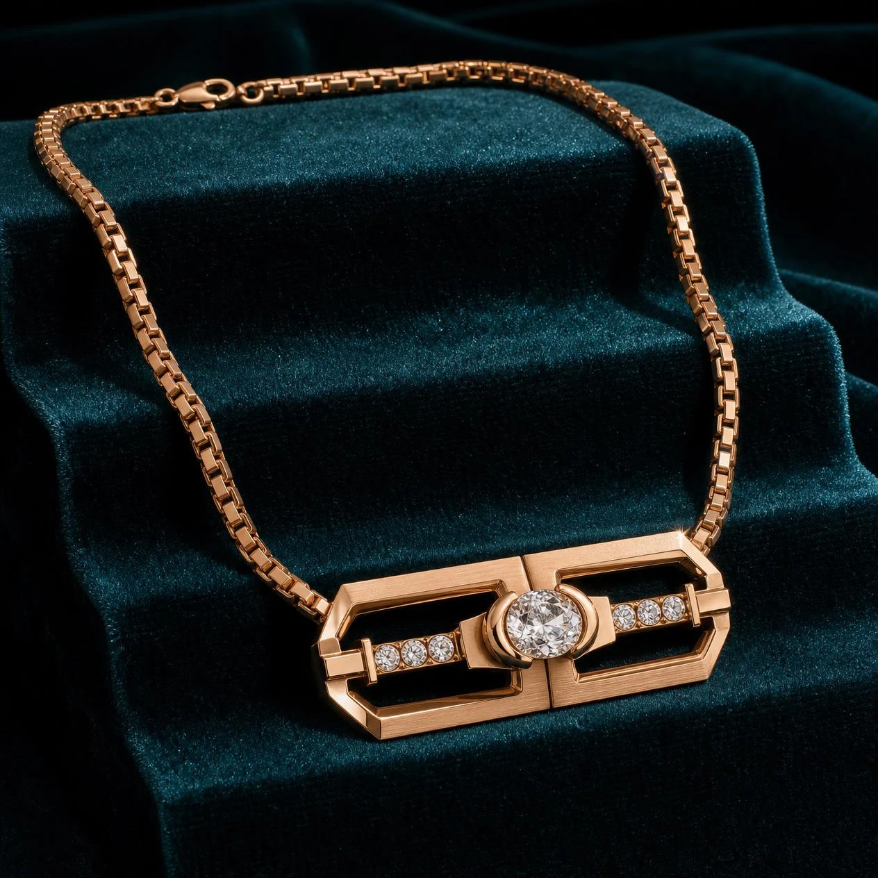Lampo di Mezzanotte, 2.18 ct tw oval lab grown diamond men’s necklace in rose gold (front view)