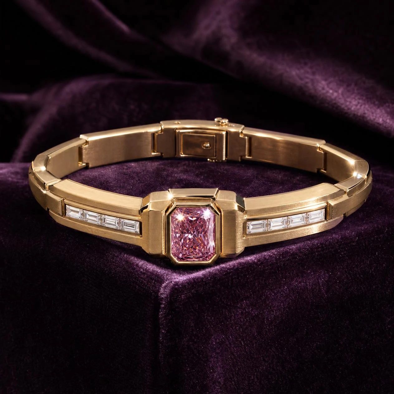 Basalto di Granito, 2.02 ct tw radiant lab grown diamond men’s bracelet in 18K yellow gold (front view)