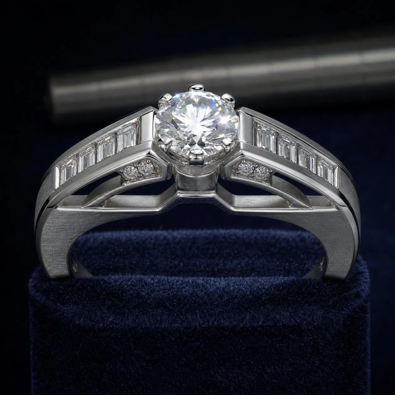 Camelia d'Oro, 3.21 ct tw round lab grown diamond ring in 18K white gold (front view)