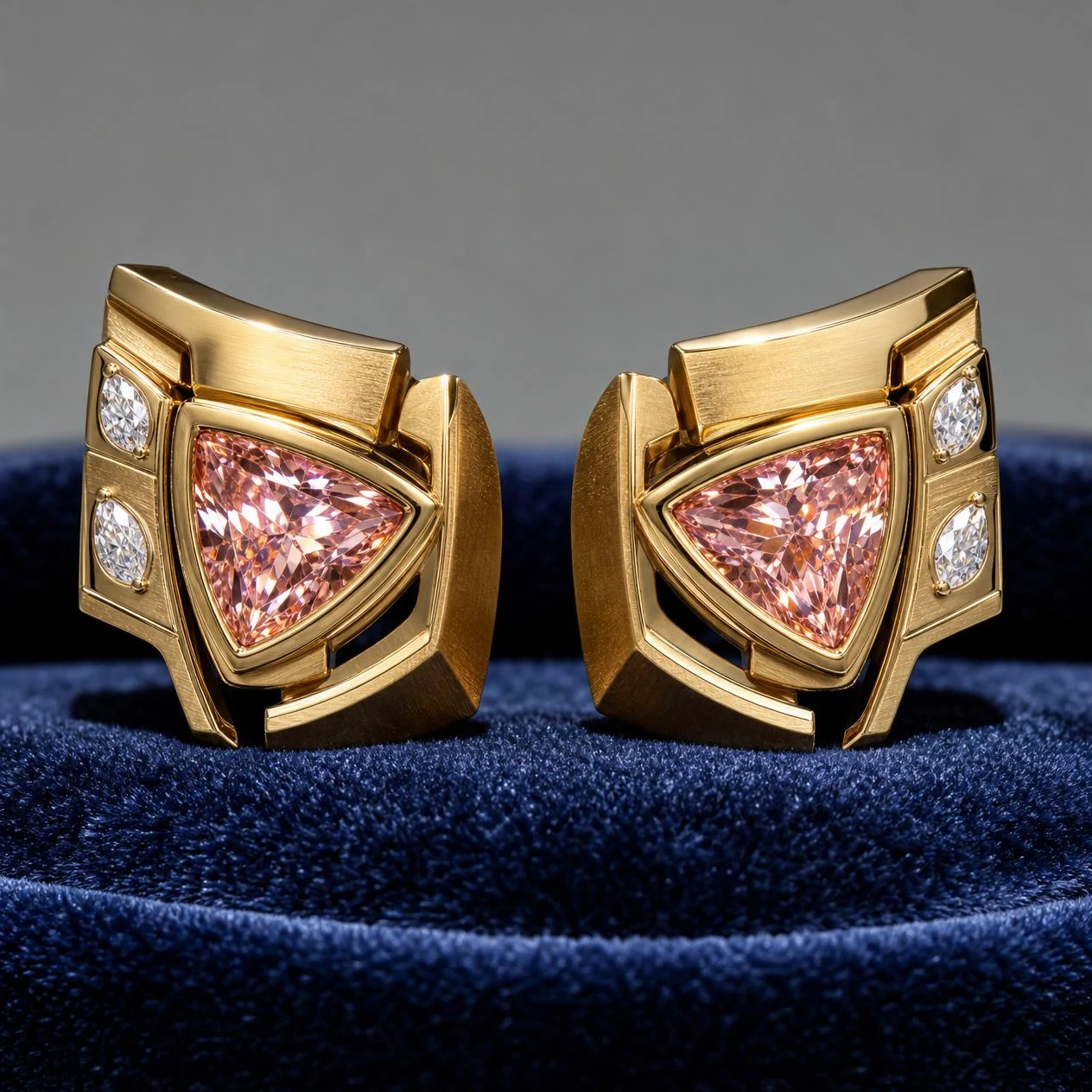 Comandante Indomito, 5.2 ct tw trillion lab grown diamond men’s earrings in 18K yellow gold (front view)