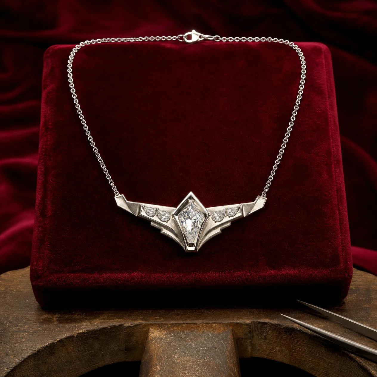 Camelia Éternelle, 1.72 ct tw kite lab grown diamond necklace in 18K white gold (front view)