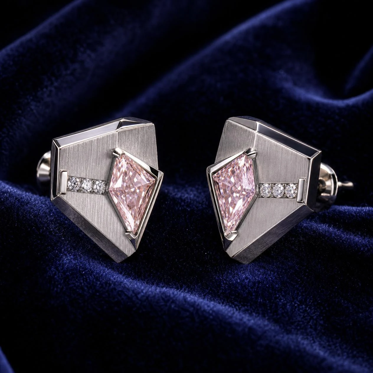 Bronzo di Marmo, 4.8 ct tw kite lab grown diamond men’s earrings in 18K white gold (front view)