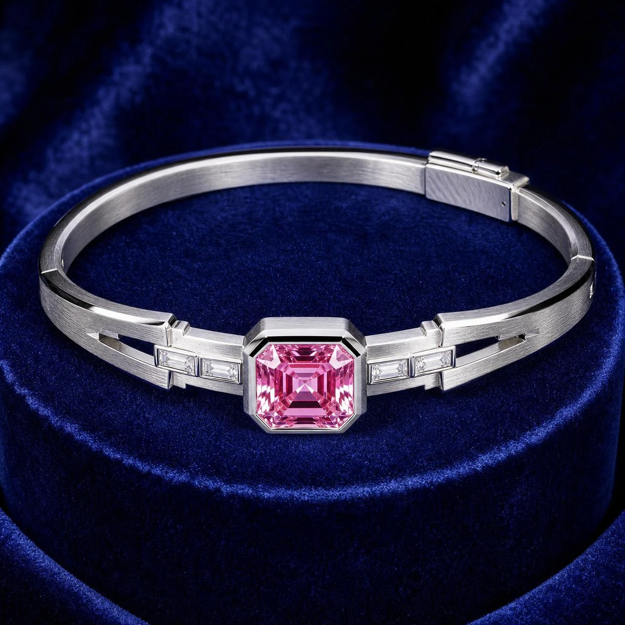 Rugiada Lucente, 2.4 ct tw asscher lab grown diamond bracelet in 18K white gold (front view)