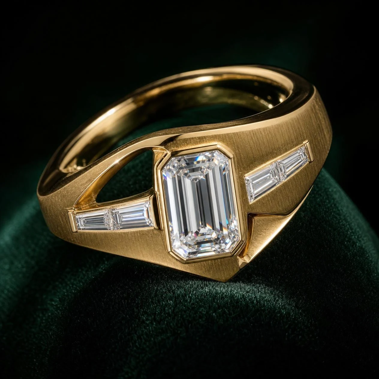 Ombra di Luna, 2.7 ct tw emerald lab grown diamond ring in 18K yellow gold (front view)