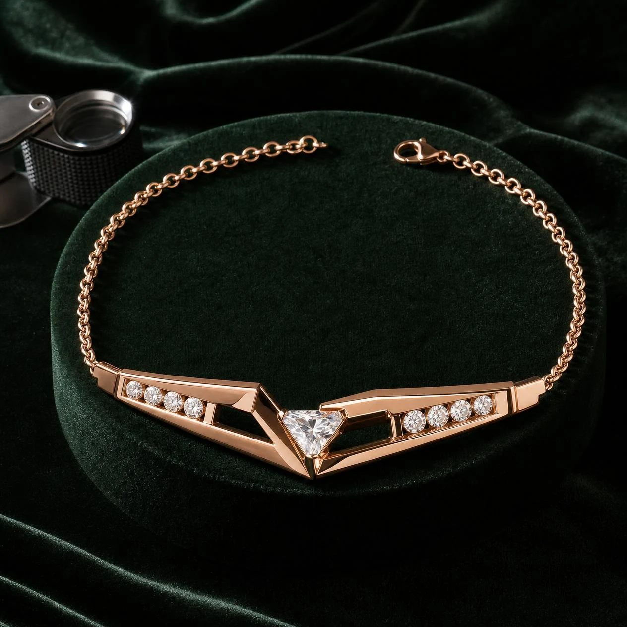 Dolce Brillante, 2.18 ct tw trillion lab grown diamond necklace in rose gold (front view)