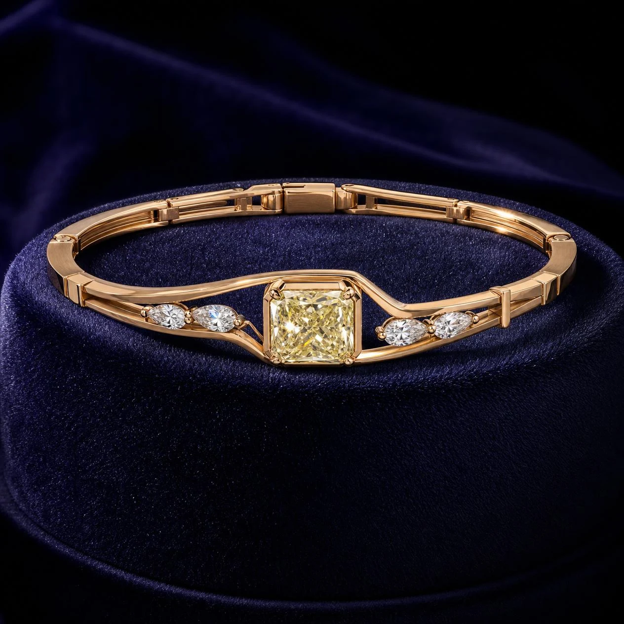 Barone Severo, 2.12 ct tw radiant lab grown diamond men’s bracelet in rose gold (front view)