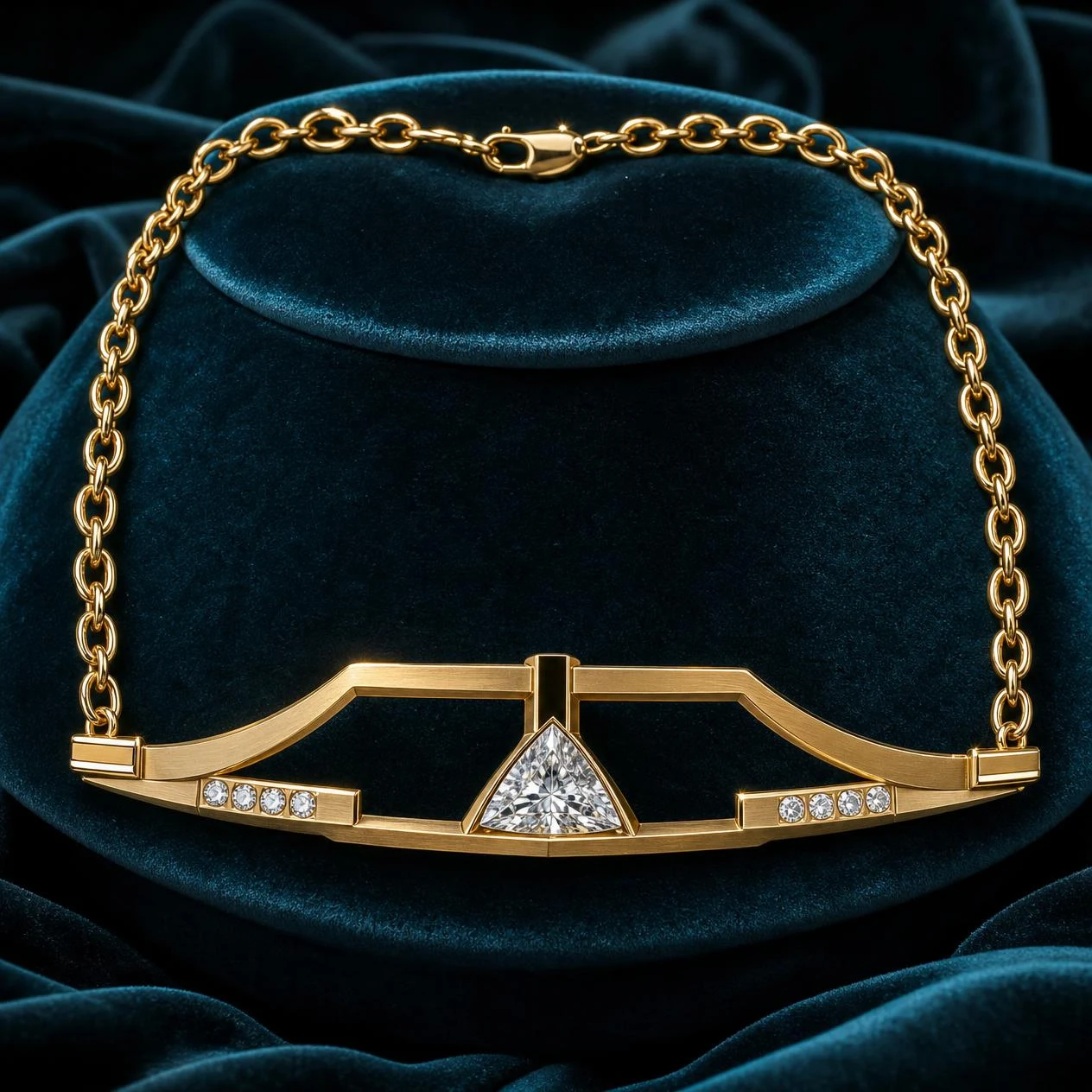 Elmo Nobile, 2.4 ct tw trillion lab grown diamond men’s necklace in 18K yellow gold (front view)