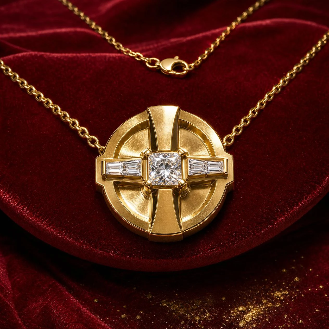 Ponente dell'Alba, 3.05 ct tw princess lab grown diamond men’s necklace in 18K yellow gold (front view)