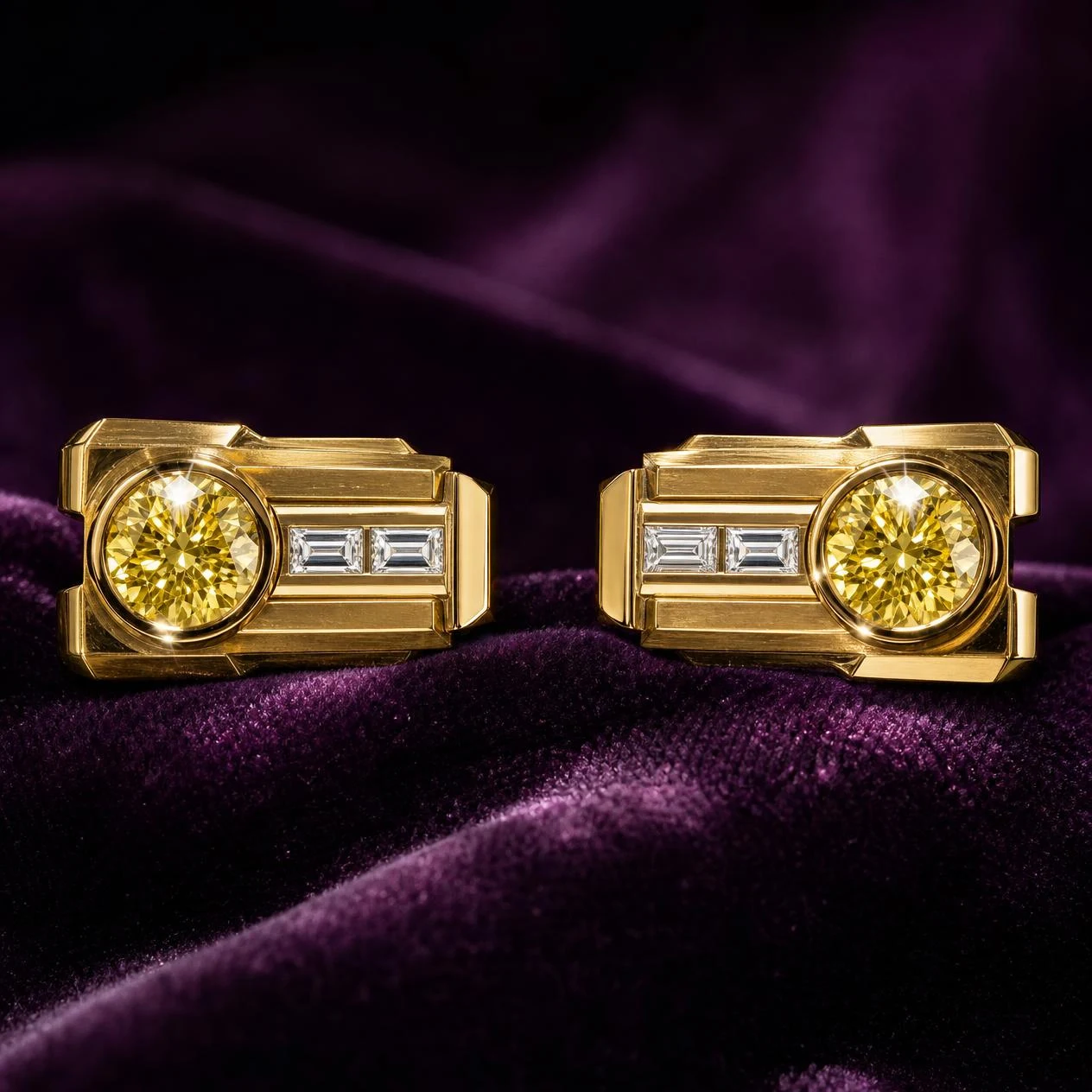 Tuono del Nord, 5.2 ct tw round lab grown diamond men’s earrings in 18K yellow gold (front view)