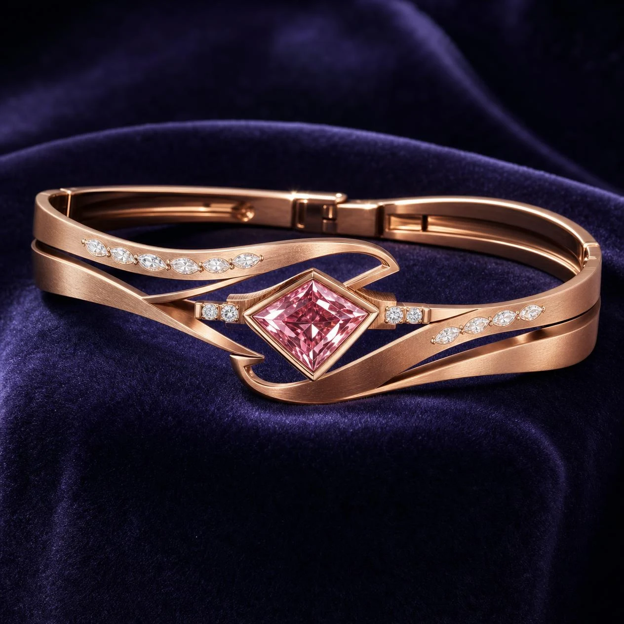 Rêve Candida, 2 ct tw kite lab grown diamond bracelet in rose gold (front view)