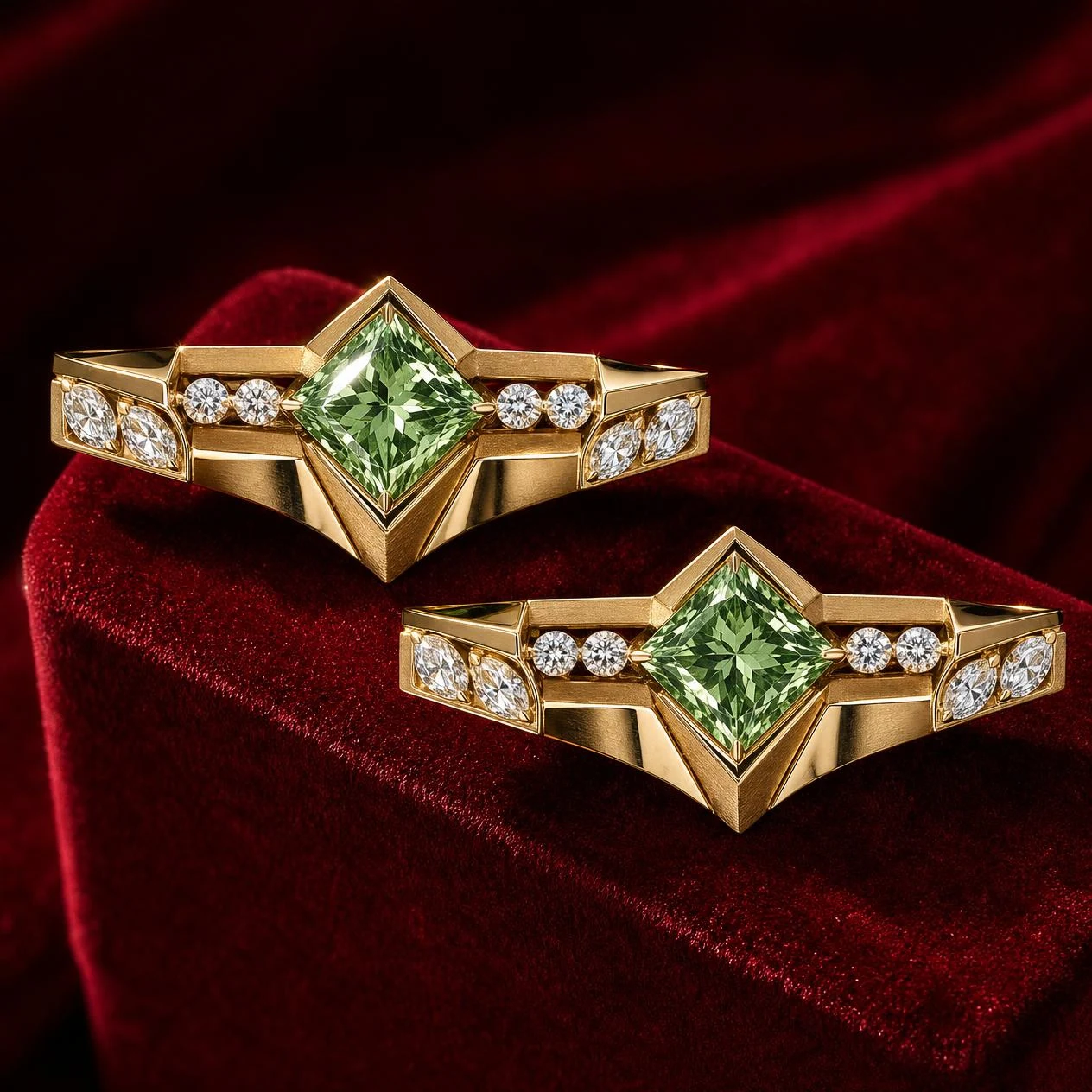 Aube d'Autunno, 5.06 ct tw princess lab grown diamond earrings in 18K yellow gold (front view)