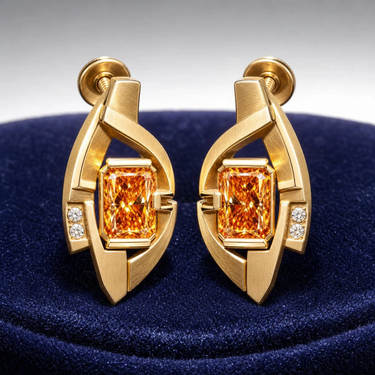 Orizzonte Saldo, 5.4 ct tw radiant lab grown diamond men’s earrings in 18K yellow gold (front view)