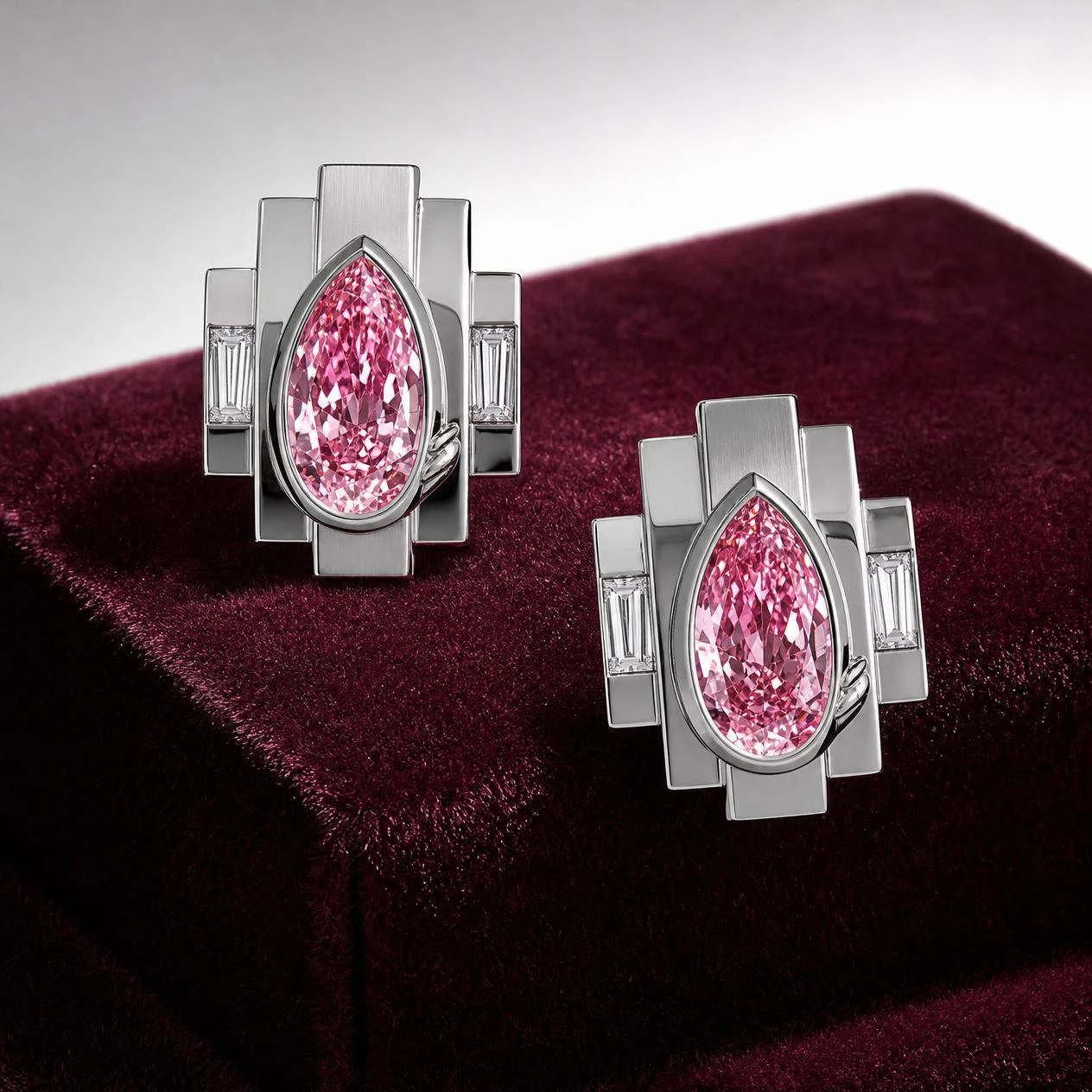 Levante Indomito, 5.2 ct tw pear lab grown diamond men’s earrings in 18K white gold (front view)