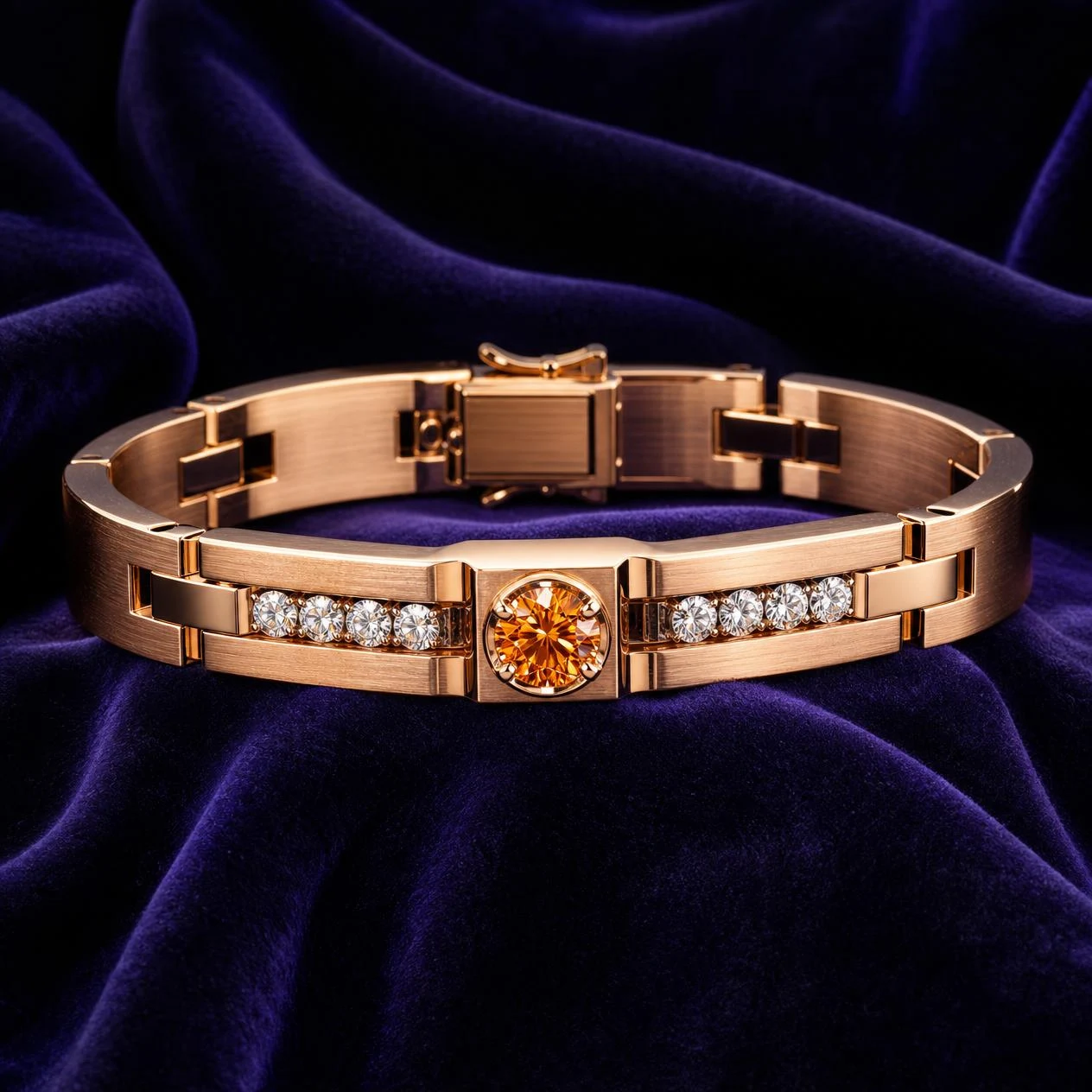 Stendardo Maestoso, 1.34 ct tw round lab grown diamond men’s bracelet in rose gold (front view)