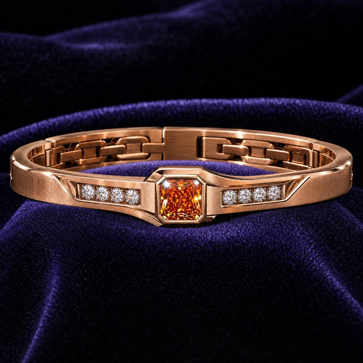 Polo di Notte, 2.18 ct tw radiant lab grown diamond men’s bracelet in rose gold (front view)