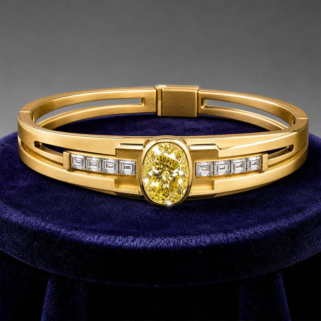Arciere di Bronzo, 2.64 ct tw oval lab grown diamond men’s bracelet in 18K yellow gold (front view)