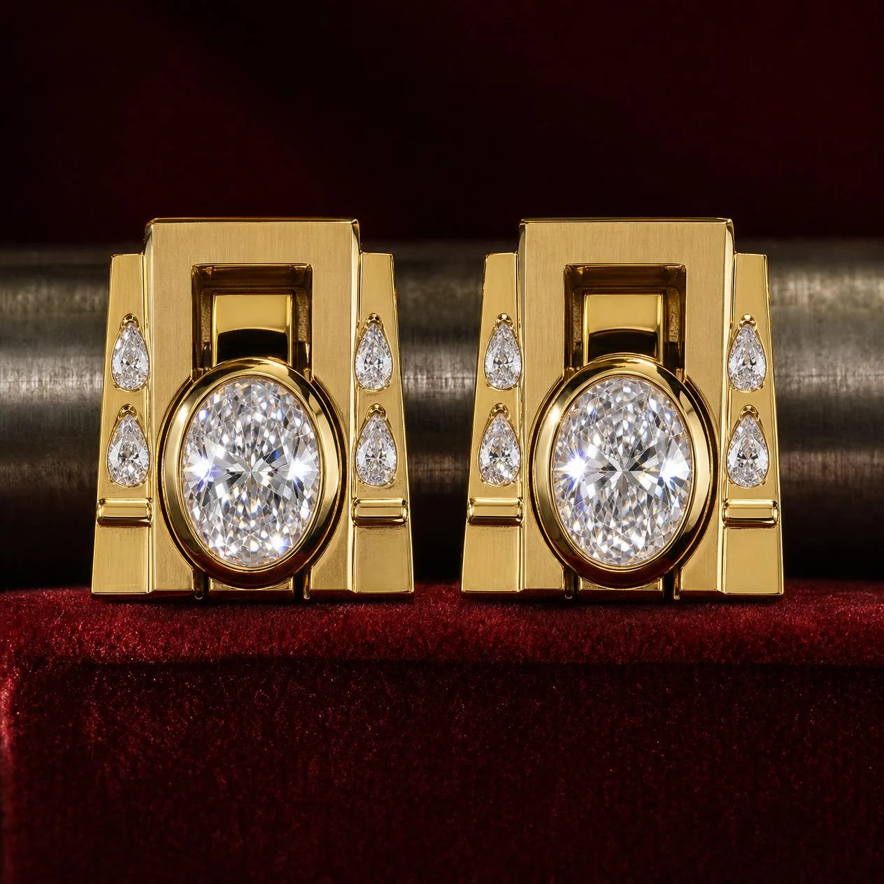 Console Profondo, 3.4 ct tw oval lab grown diamond men’s earrings in 18K yellow gold (front view)