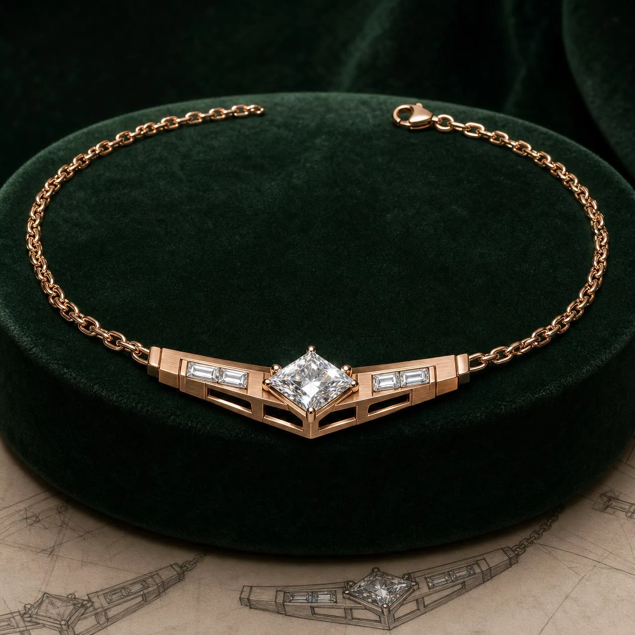 Faro d'Acciaio, 3.05 ct tw kite lab grown diamond men’s necklace in rose gold (front view)