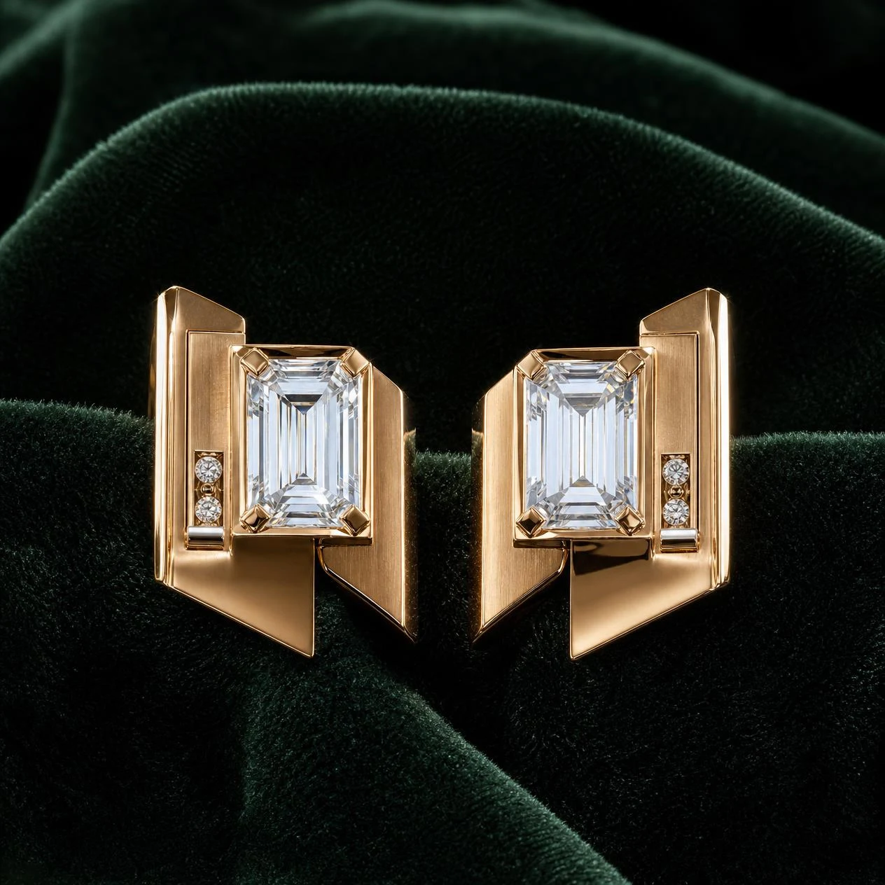 Barone dell'Alba, 4.6 ct tw emerald lab grown diamond men’s earrings in rose gold (front view)