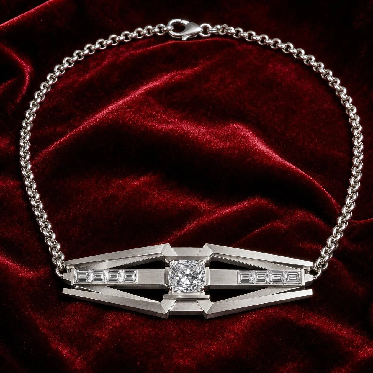Glaciale Reale, 2.64 ct tw cushion lab grown diamond men’s necklace in 18K white gold (front view)