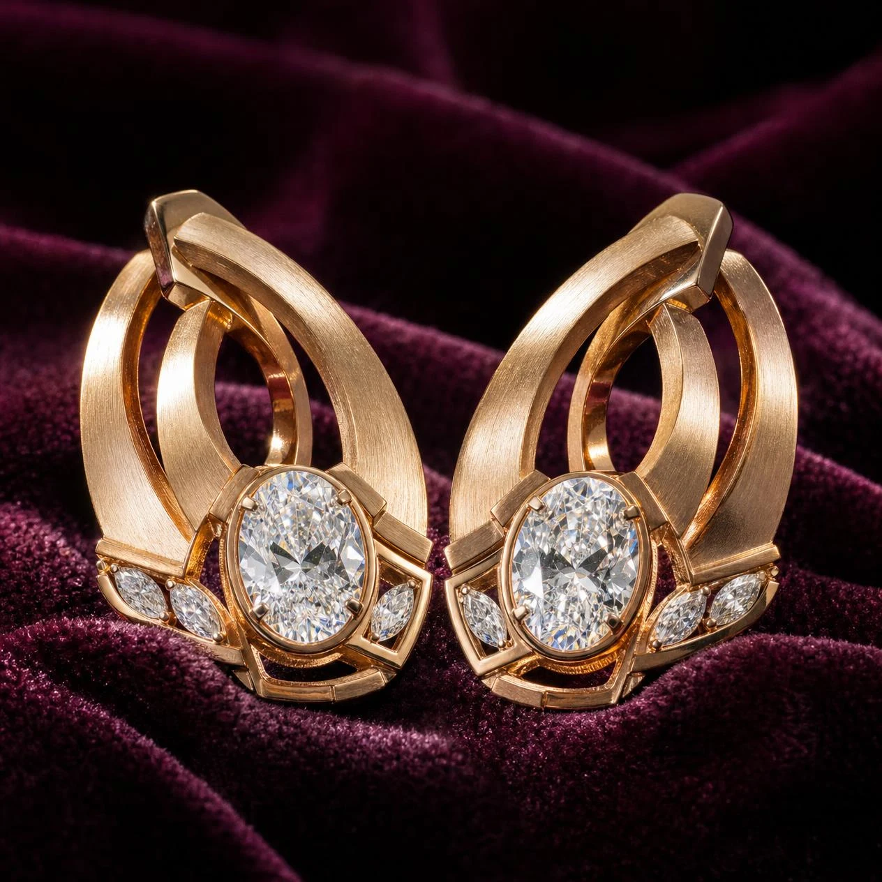 Eterna d'Estate, 3.4 ct tw oval lab grown diamond earrings in rose gold (front view)