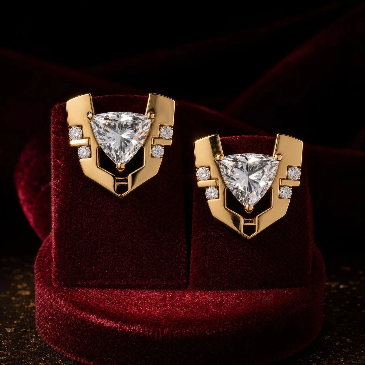 Esploratore Reale, 4.4 ct tw trillion lab grown diamond men’s earrings in 18K yellow gold (front view)